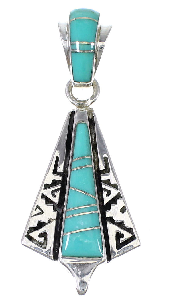 Southwest Turquoise Genuine Sterling Silver Water Wave Pendant AX79193